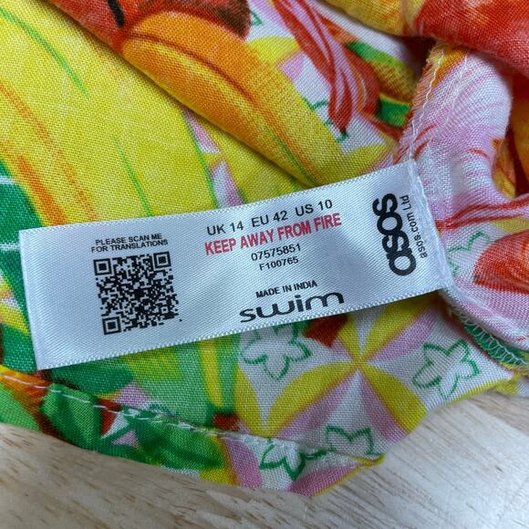 ASOS NWT High Neck Hanky Hem Brach Coverup Dress Tropical Print Size 10 NO BELT - Picture 7 of 9